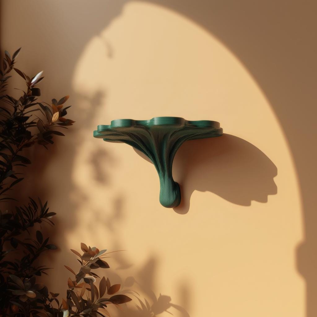 Alternate product view of 3D Printed Fantasy Mushroom Wall Shelf.