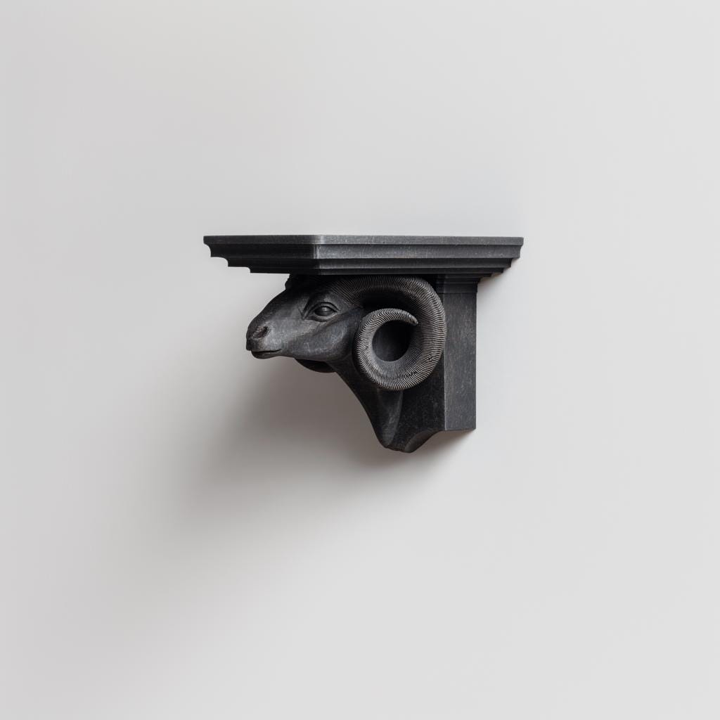 Alternate product view of 3D Printed Aries Ram Head Wall Shelf.