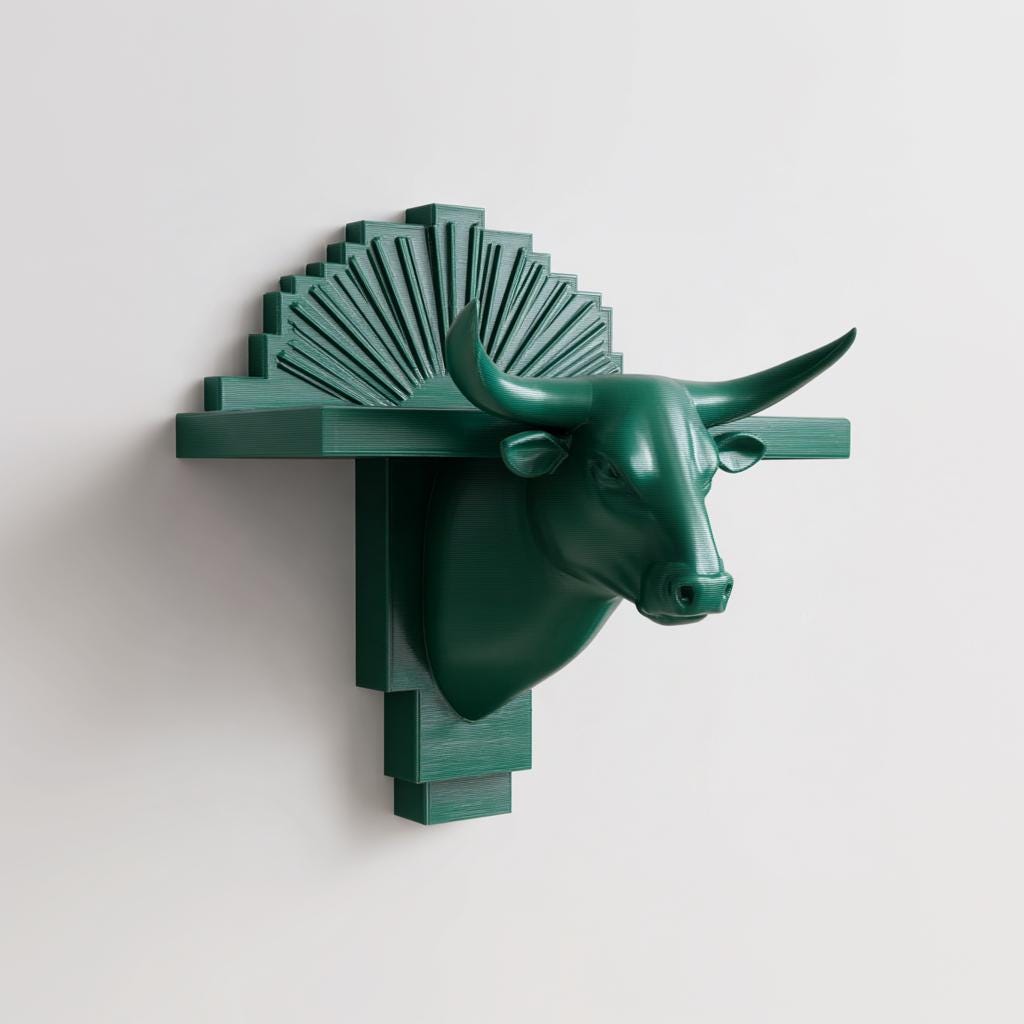 Product gallery view of 3D Printed Art Deco Taurus Wall Shelf.