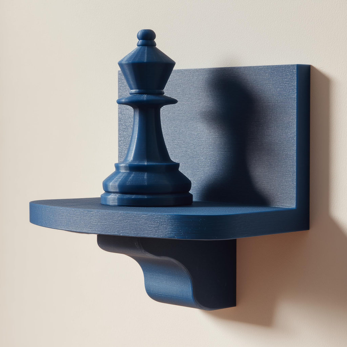3D printed wall-mounted shelf featuring a chess queen piece standing on a compact floating ledge.