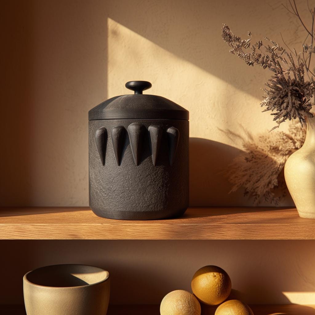 Additional product view of 3D Printed Fang Guard Pet Urn.