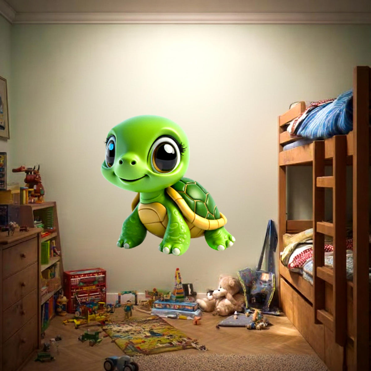 Cute 3D Sea Turtle Wall Decal displayed in a room setting.