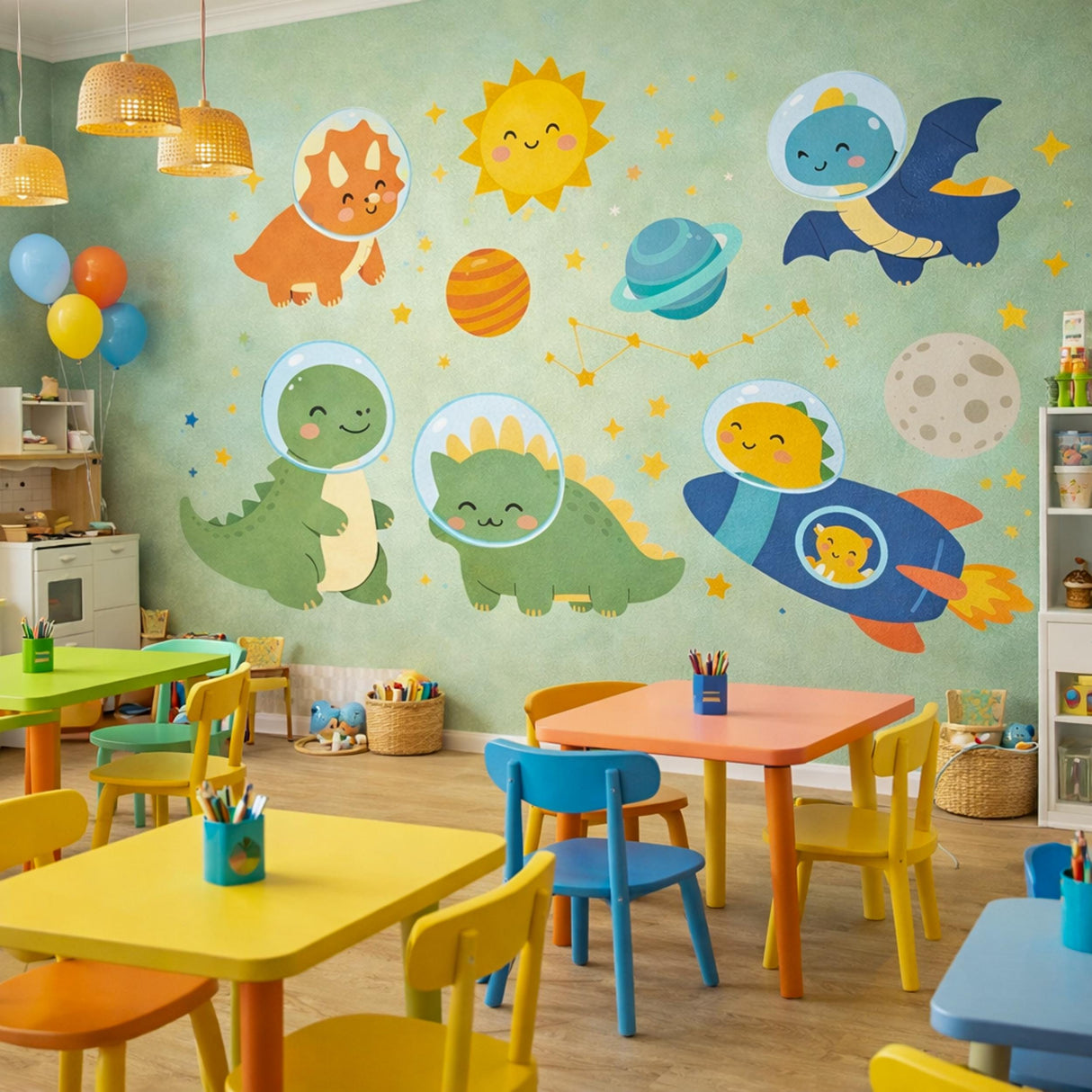 Product presentation view of Space Dinosaur Wall Decals.