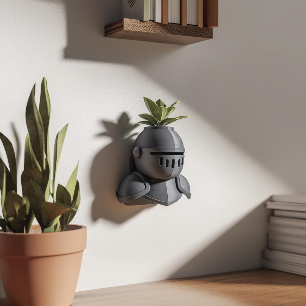 Alternate product view of 3D Printed Knight Wall Planter Shelf.