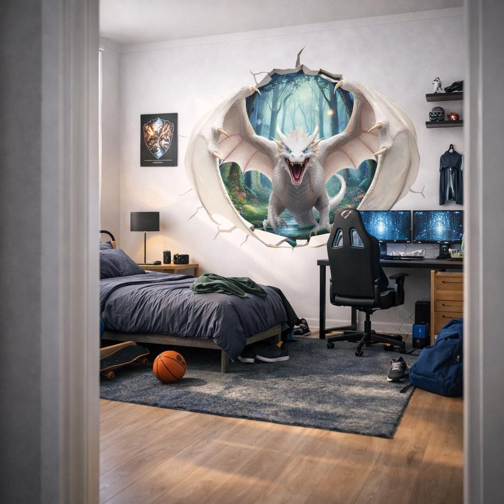 Product detail view of White Dragon Wall Decal.