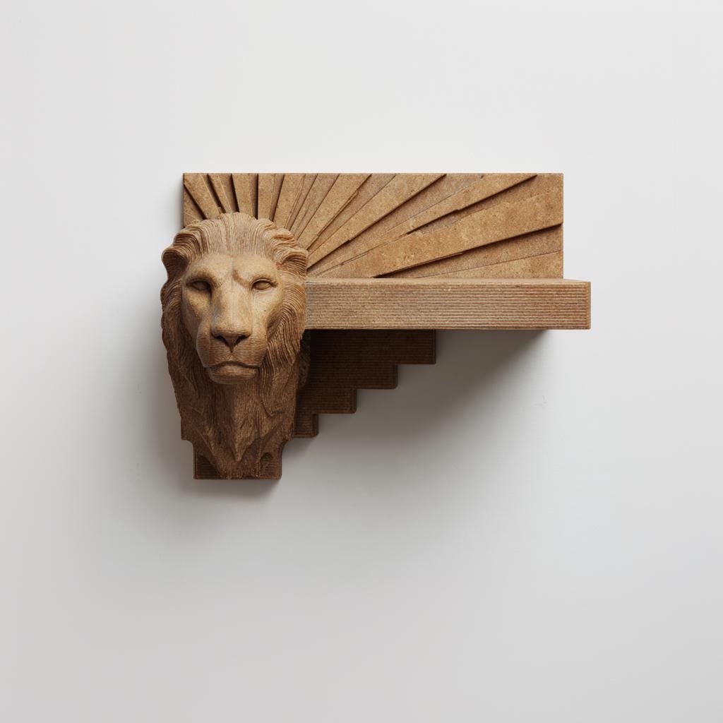 Product gallery view of 3D Printed Leo Lion Head Wall Shelf.