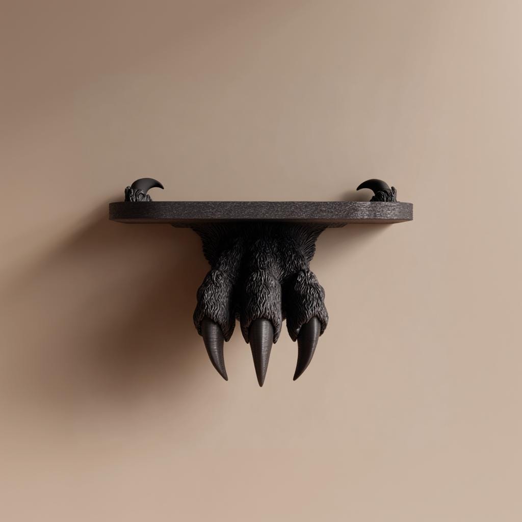 Product gallery view of 3D Printed Monster Claw Wall Shelf.