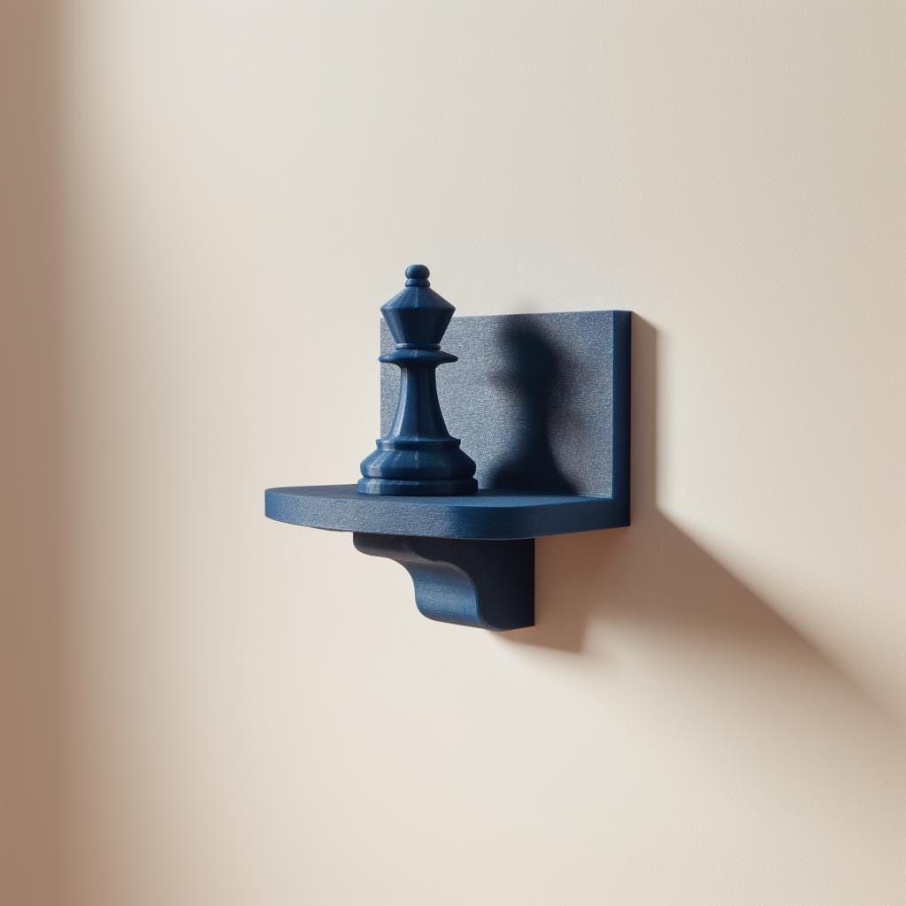 Alternate product view of 3D Printed Chess Queen Wall Shelf.