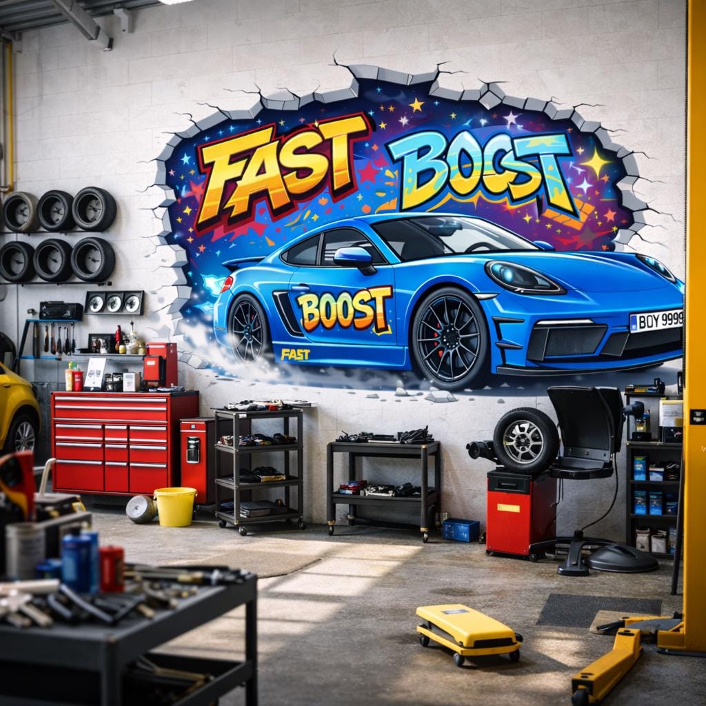 Alternate product presentation of 3D Blue Race Car Wall Decal.