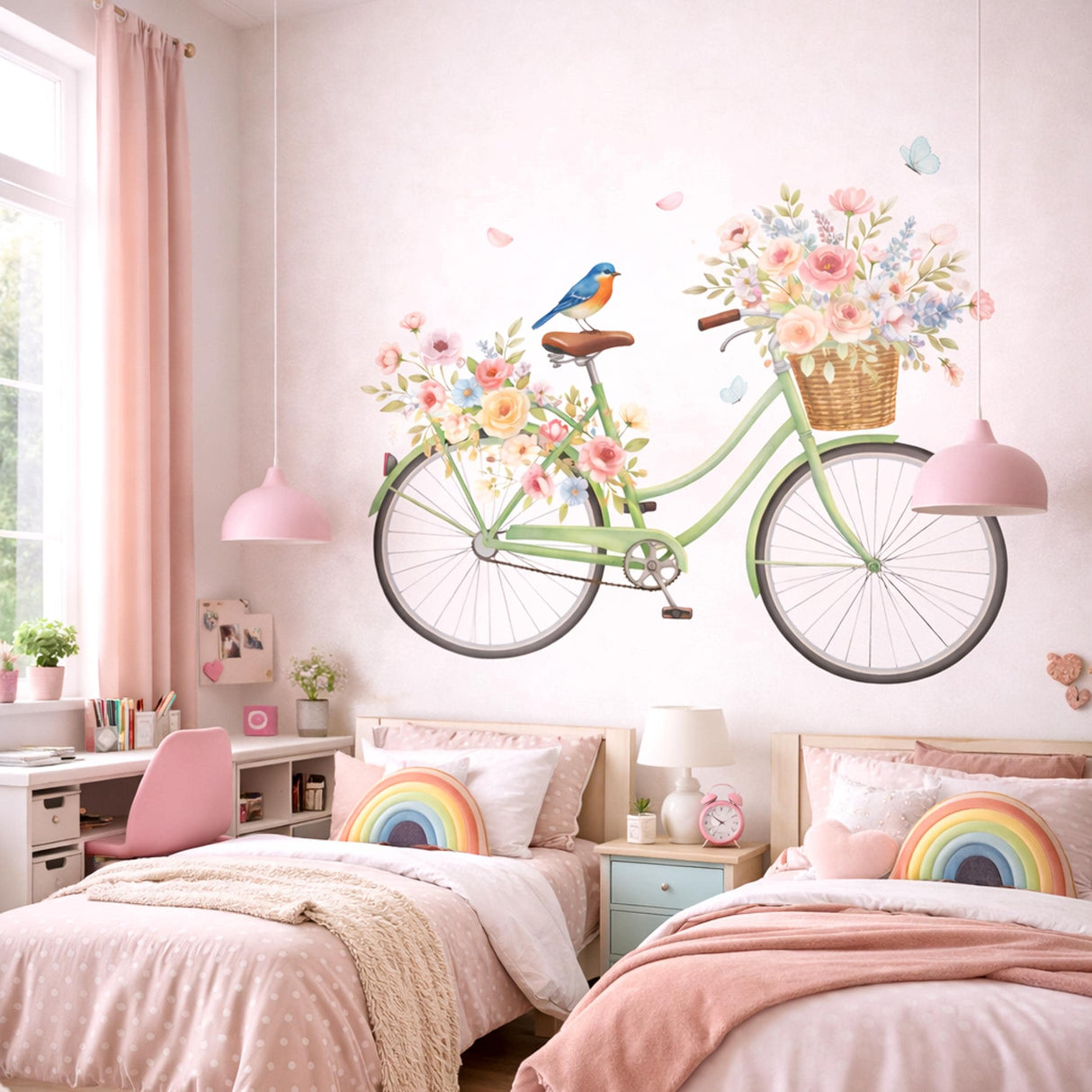Product detail view of Floral Bicycle Wall Decal.