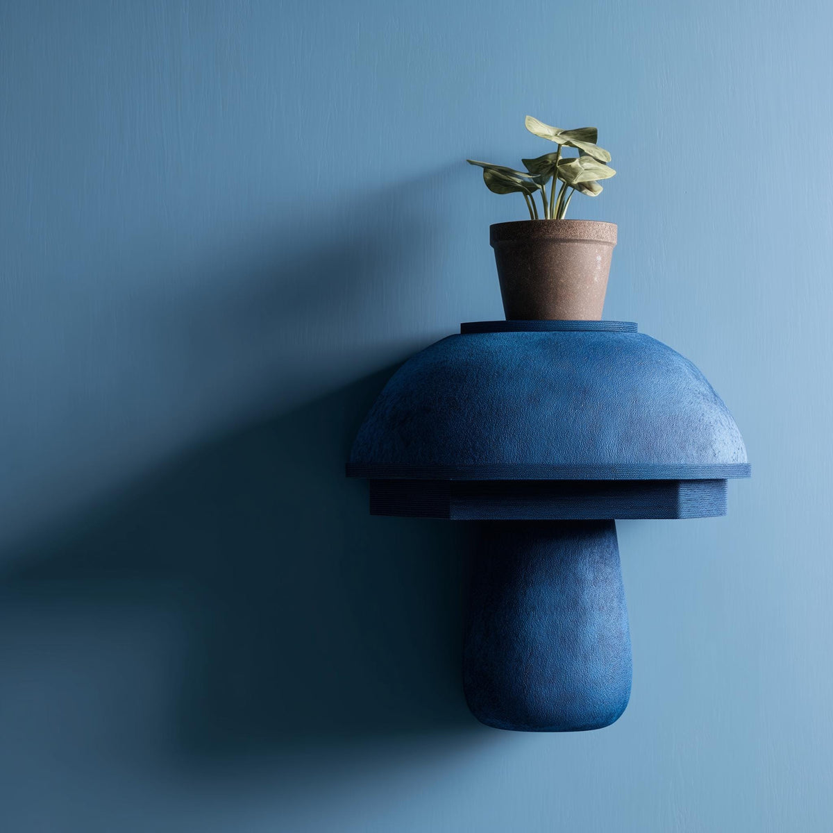 3D printed modern mushroom wall shelf with rounded cap display ledge