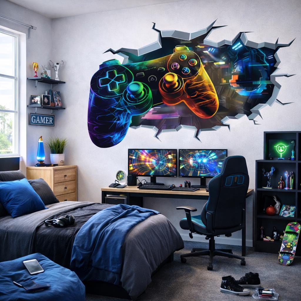 Alternate product presentation of 3D Gamer Wall Decal.