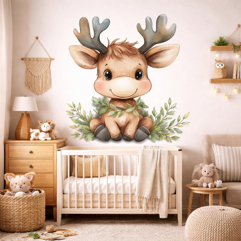 Baby Reindeer Wall Decal displayed in a room setting.