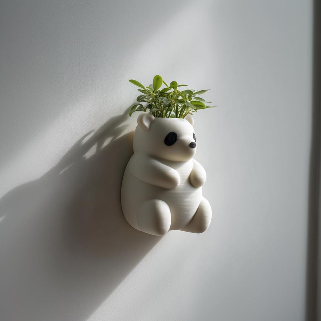 Product gallery view of 3D Printed Panda Wall Planter.