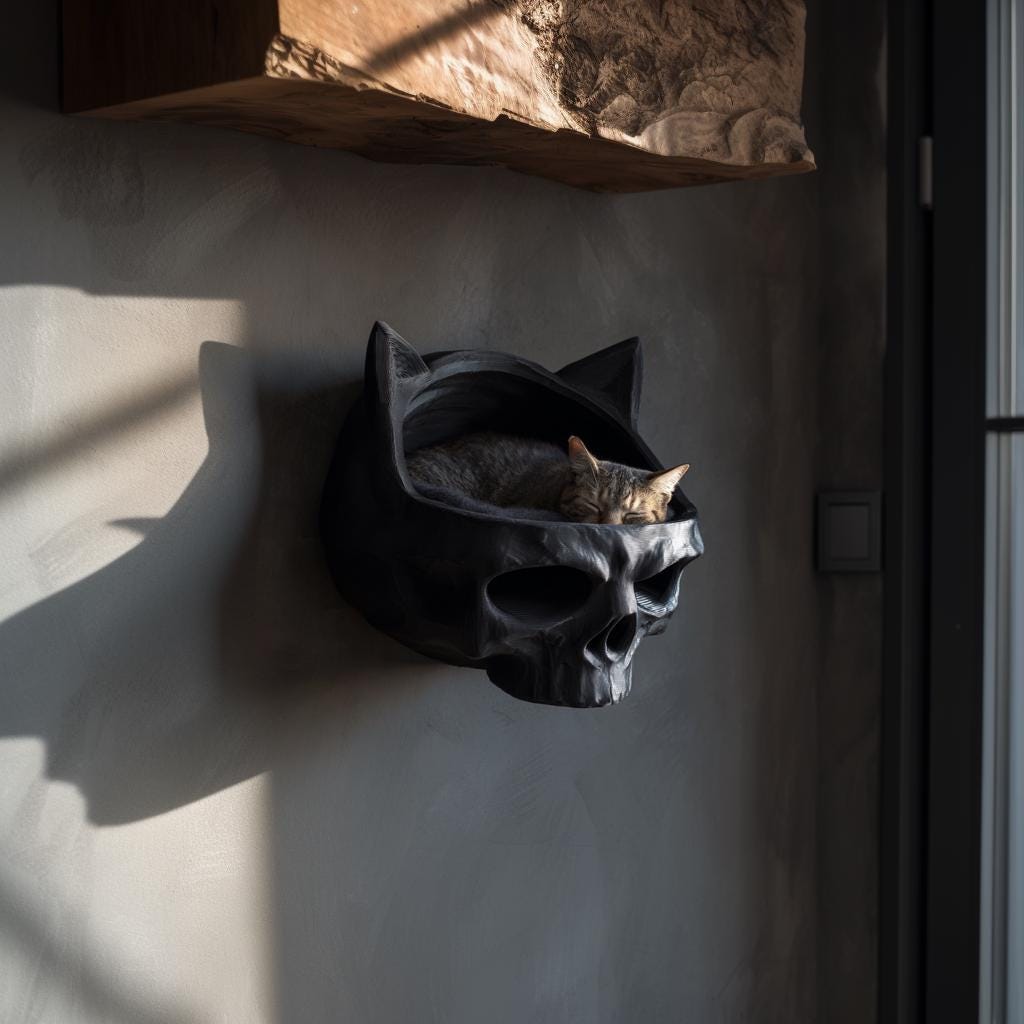 Alternate product view of 3D Printed Skull Wall Cat Bed.