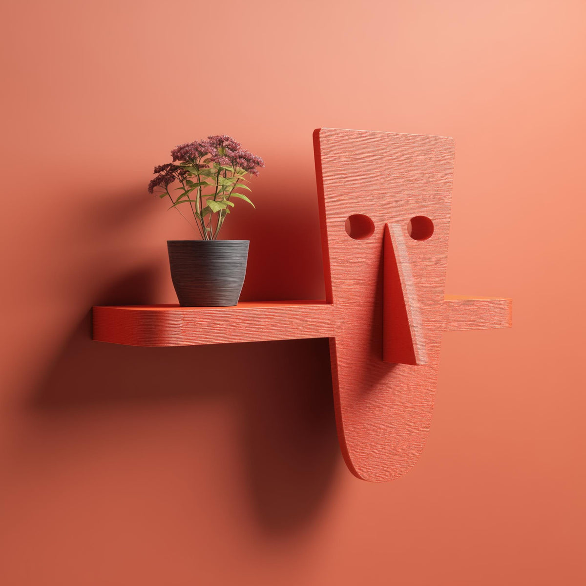 3D printed tentacled character face wall shelf with integrated display ledge