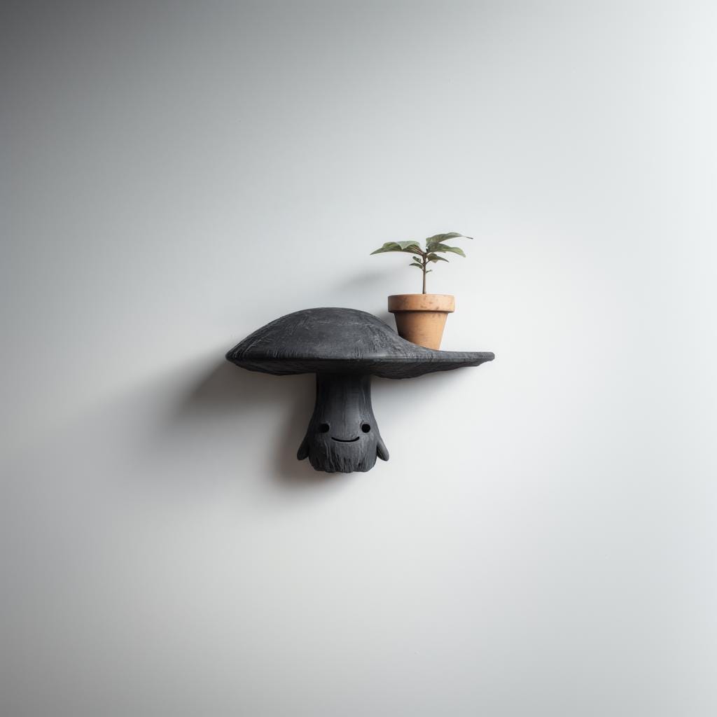 Alternate product view of 3D Printed Mushroom Character Wall Shelf.