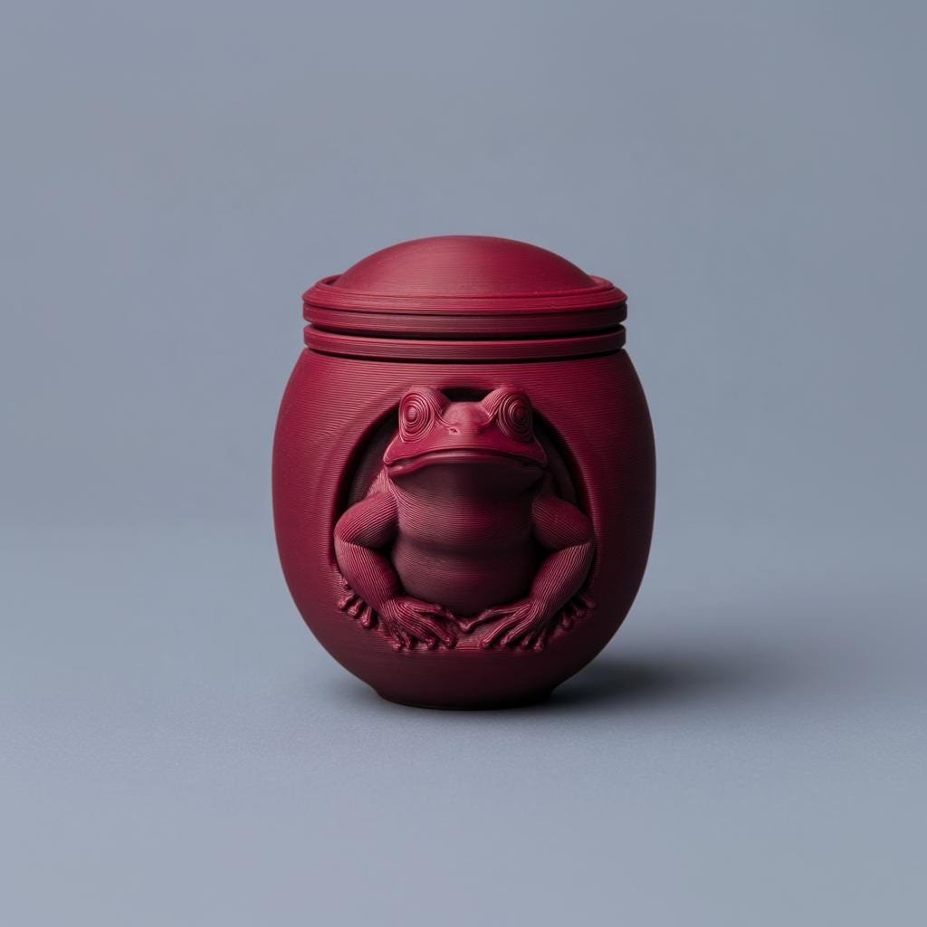 Product gallery view of 3D Printed Frog Memorial Urn.