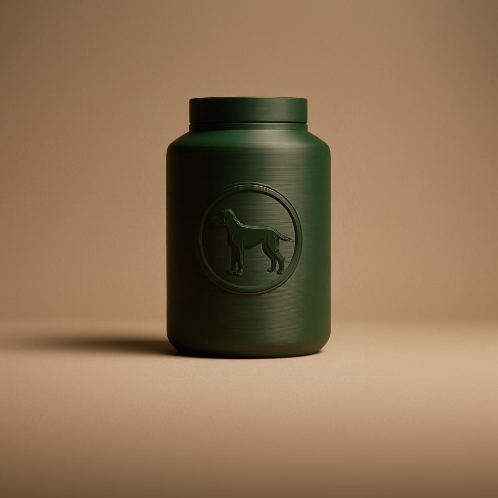 Product gallery view of 3D Printed Dog Emblem Memorial Urn.