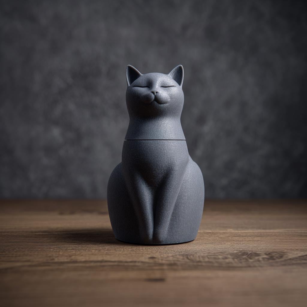 Product gallery view of 3D Printed Serene Cat Memorial Urn.