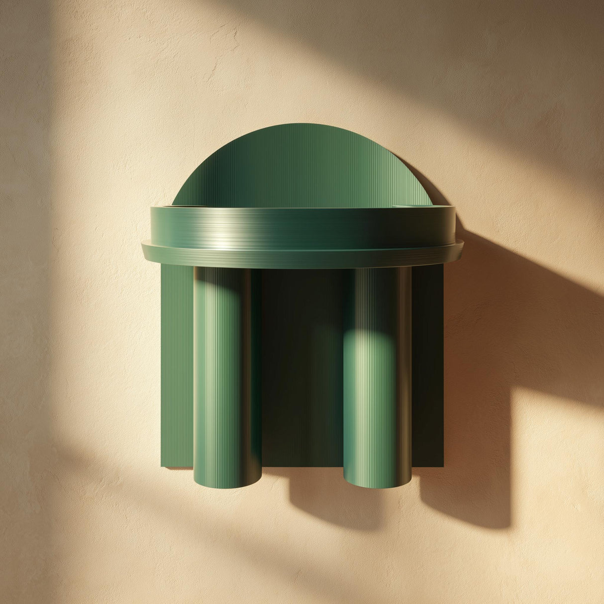 3D printed dome canopy wall shelf with twin column supports and compact ledge