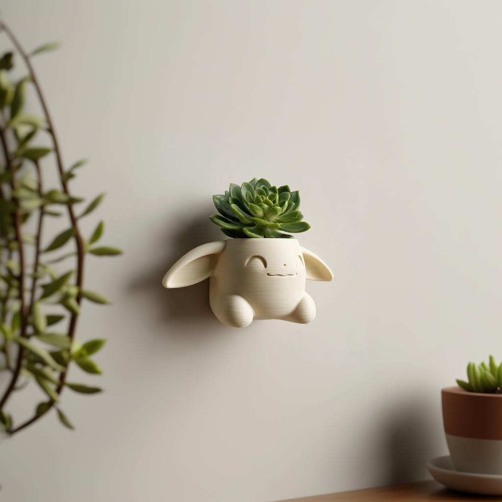 Alternate product view of 3D Printed Fantasy Bunny Wall Planter.