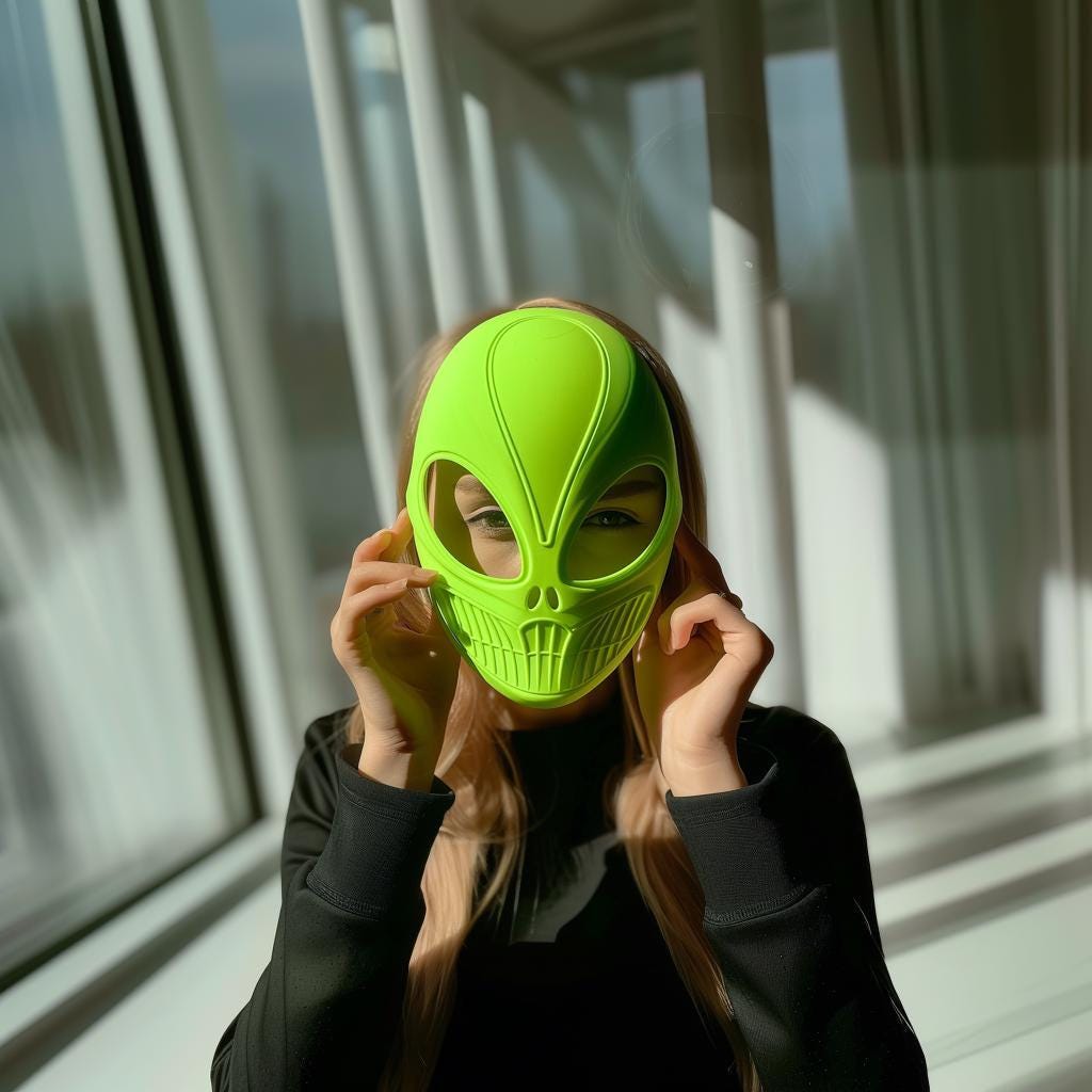 Alternate product view of 3D Printed Futuristic Alien Costume Mask.