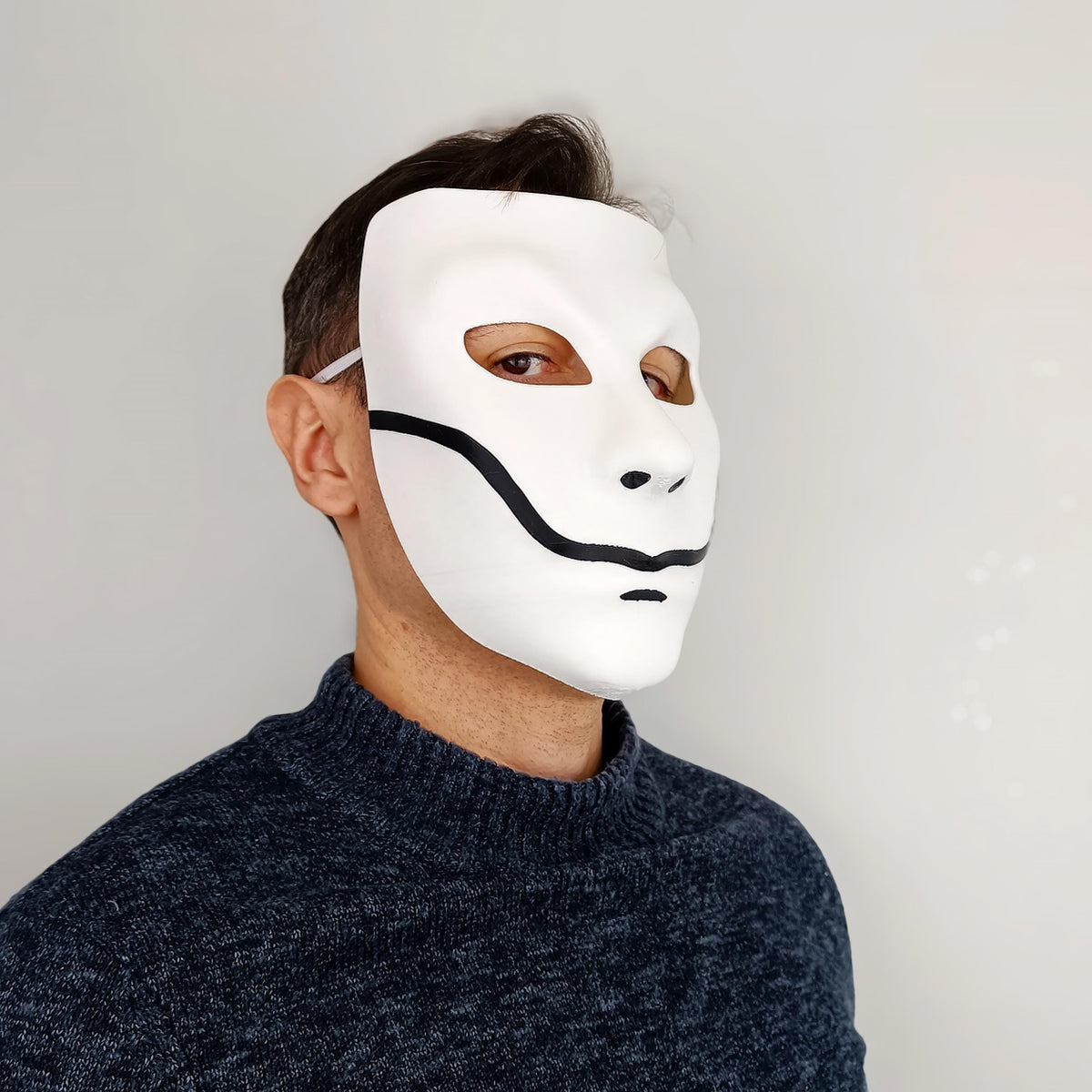 Product detail view of 3D Printed Smiling Phantom Cosplay Mask.