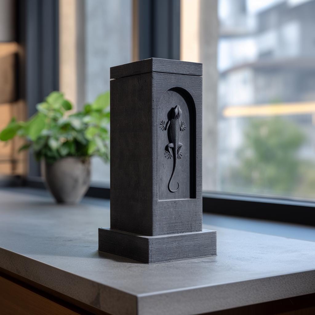 Product gallery view of 3D Printed Gecko Tower Memorial Urn.