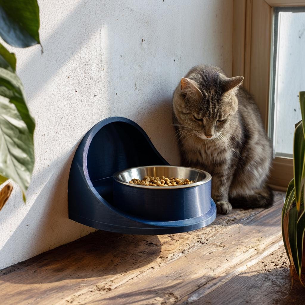 Product gallery view of 3D Printed Minimal Wall-Mounted Pet Bowl Holder.