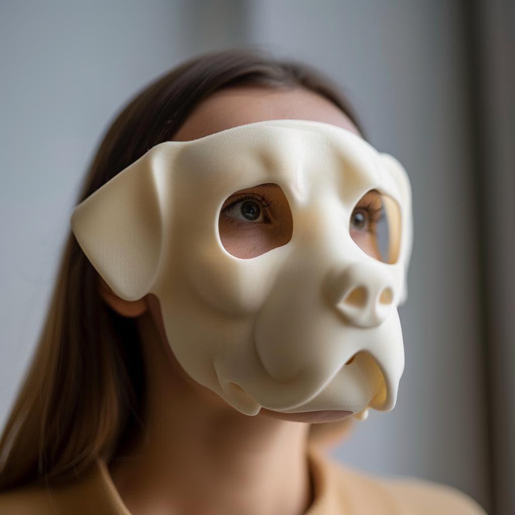 Product gallery view of 3D Printed Bulldog Face Costume Mask.