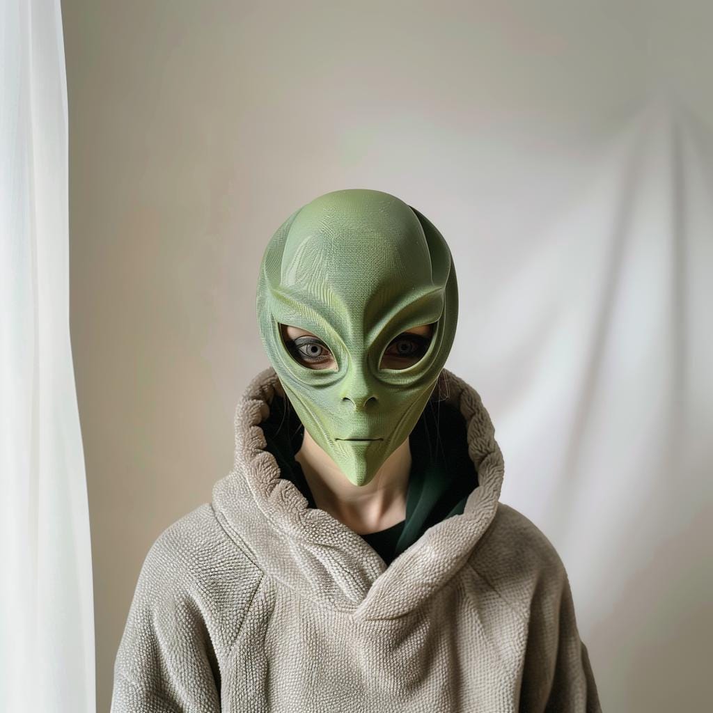 Additional product view of 3D Printed Alien Face Costume Mask.