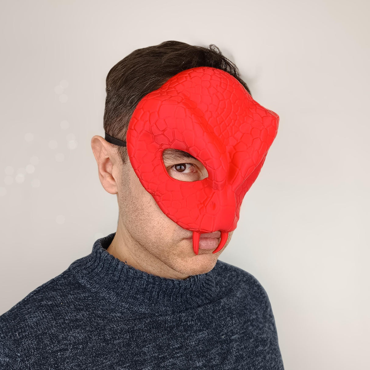 Product presentation view of 3D Printed Snake Demon Mask.