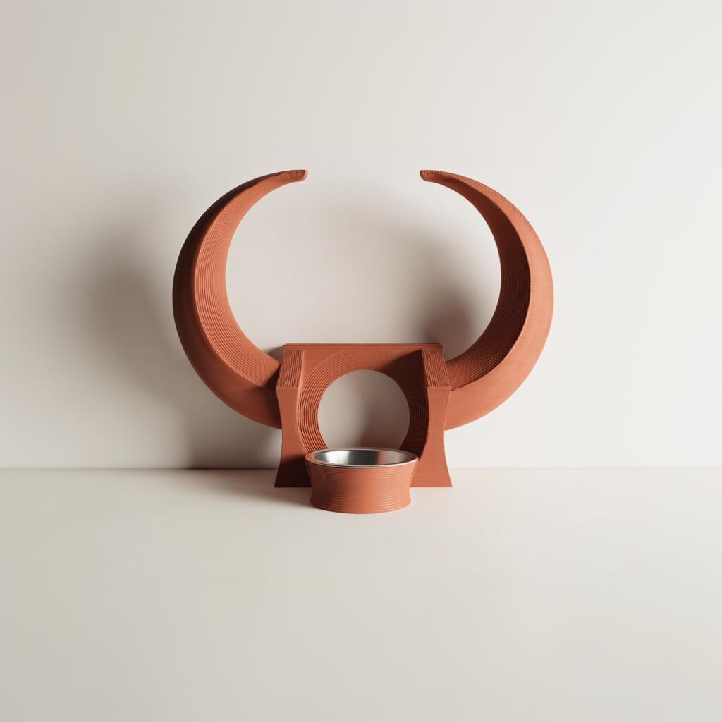 Product gallery view of 3D Printed Horned Pet Bowl Holder Stand.