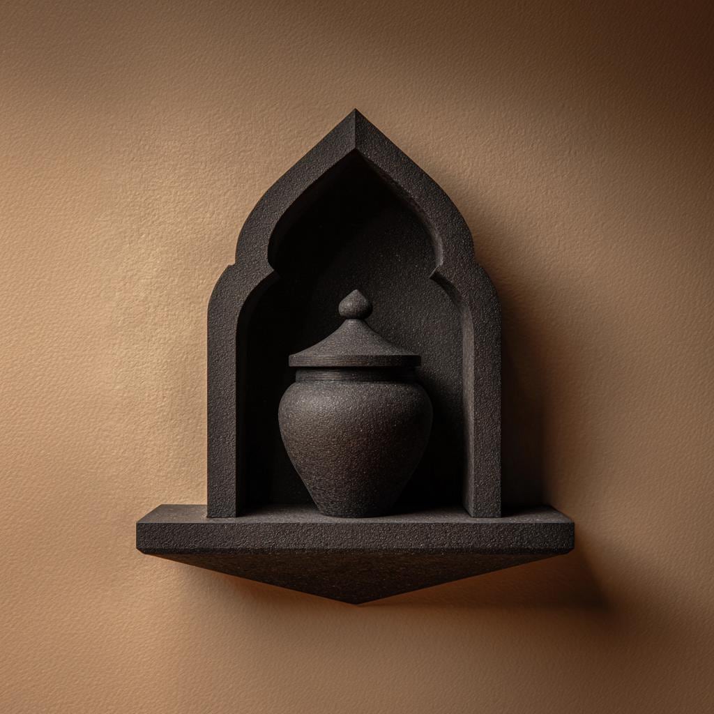 Product gallery view of 3D Printed Gothic Arch Memorial Wall Shelf with Urn.