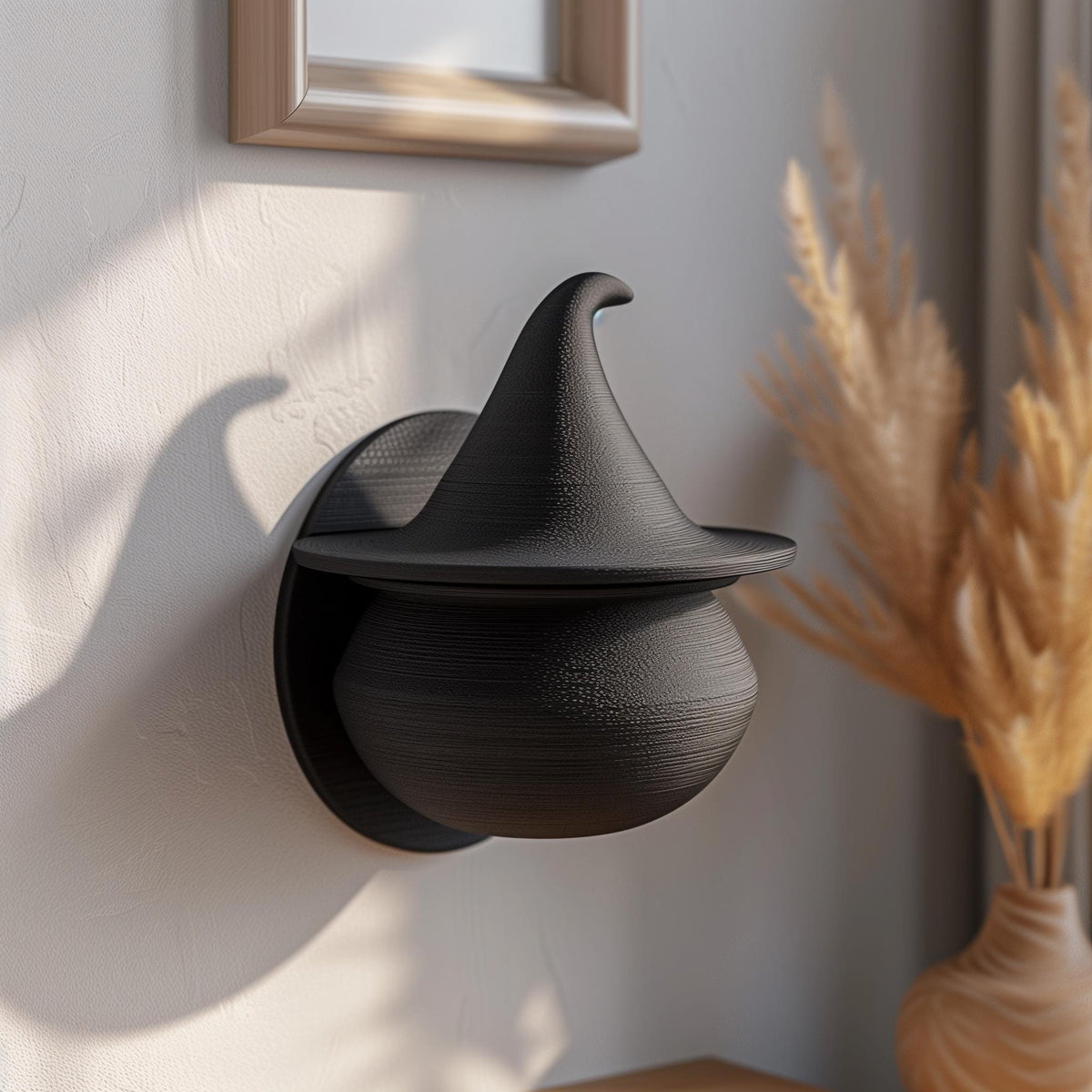 Alternate product presentation of 3D Printed Witch Hat Wall Shelf.