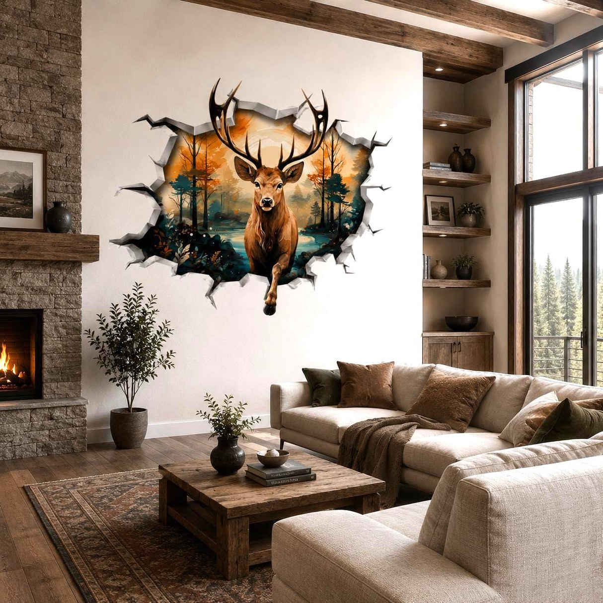 Alternate product presentation of 3D Deer Wall Vinyl Decal.