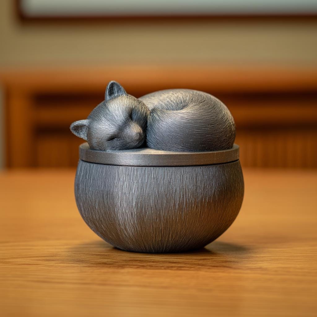 Product gallery view of 3D Printed Sleeping Woodland Animal Memorial Urn.