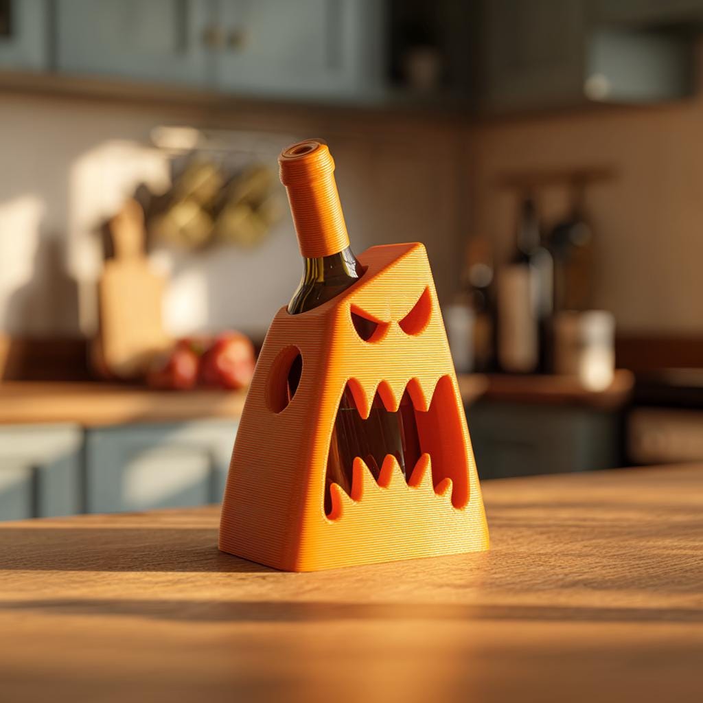Product gallery view of 3D Printed Angular Monster Wine Bottle Holder.