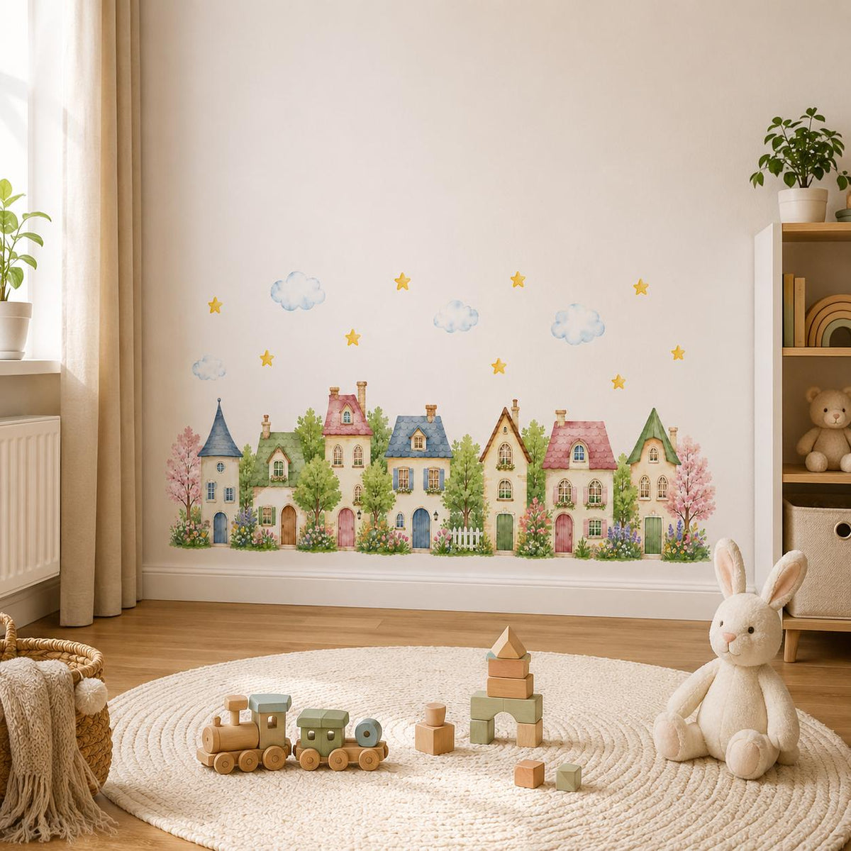 Additional product view of Watercolor Village Houses Wall Vinyl Decal.