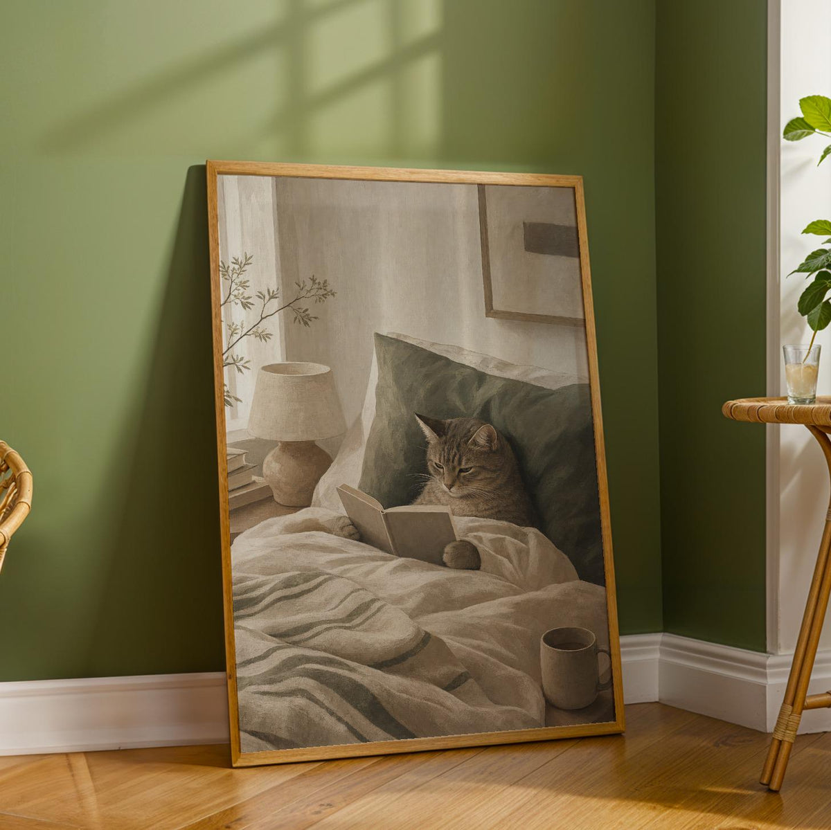 Additional product detail of Scandinavian Cat Reading in Bed Poster.
