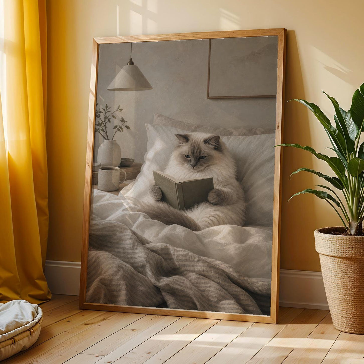 Additional product view of Ragdoll Cat Reading in Bed Poster.