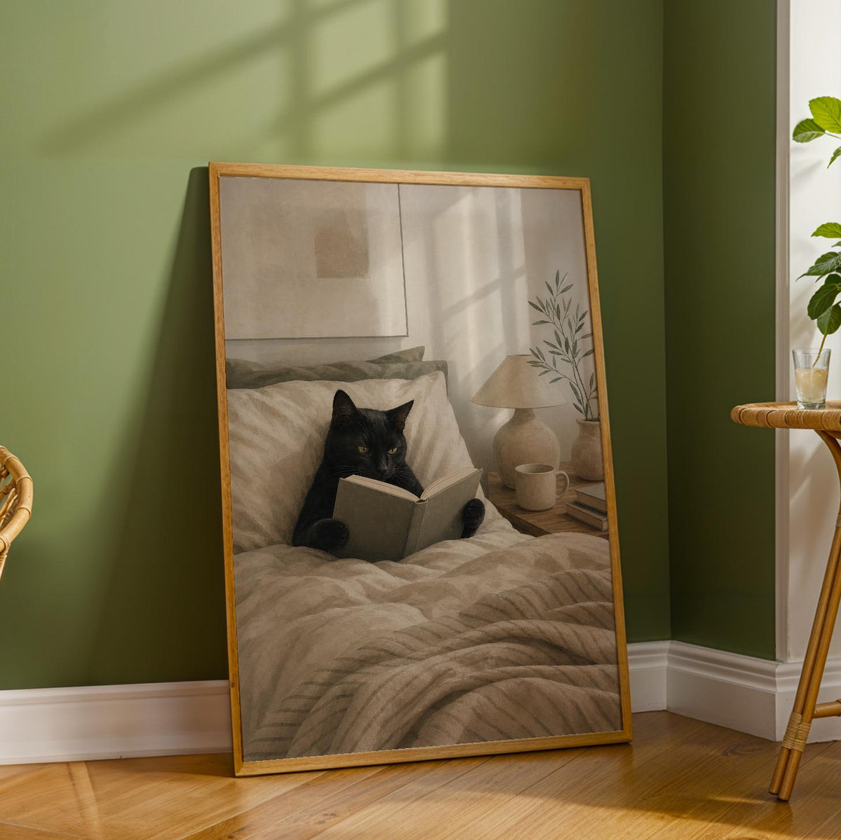 Additional product detail of Black Cat Reading in Bed Poster.