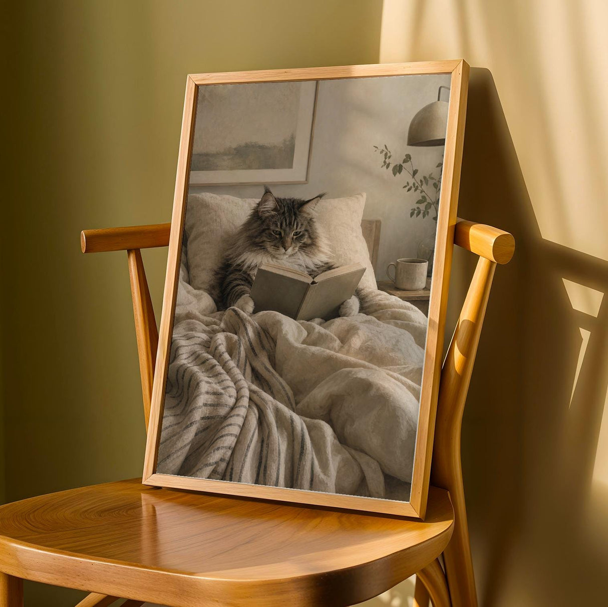 Product detail view of Norwegian Forest Cat Reading in Bed Poster.