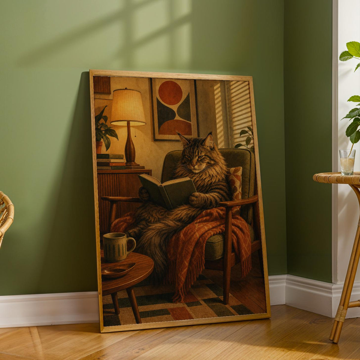 Additional product detail of Maine Coon Reading in Armchair Poster.