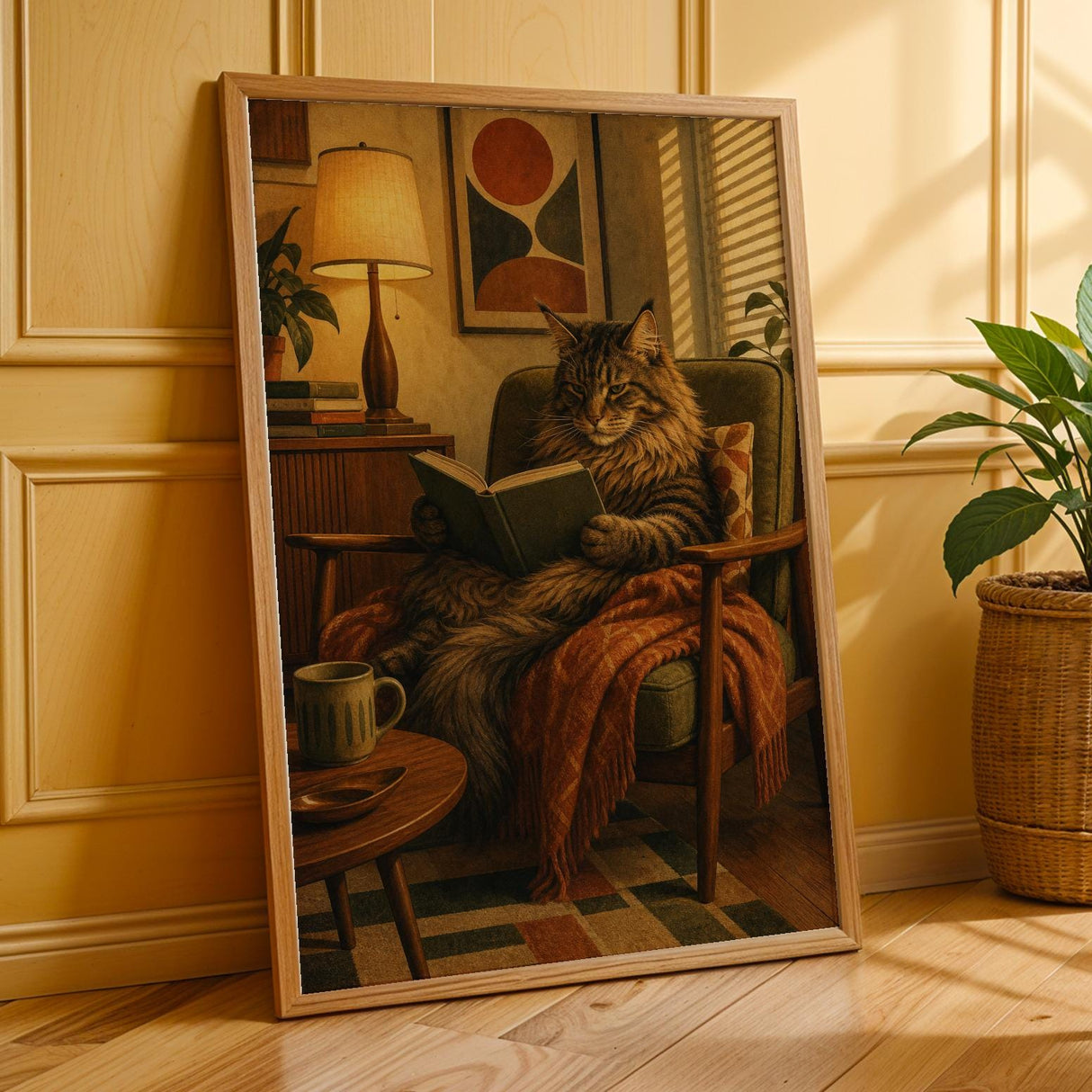 Additional product presentation of Maine Coon Reading in Armchair Poster.