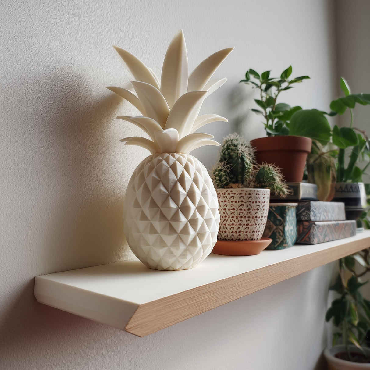 3D printed geometric pineapple memorial urn with removable leaf-shaped lid