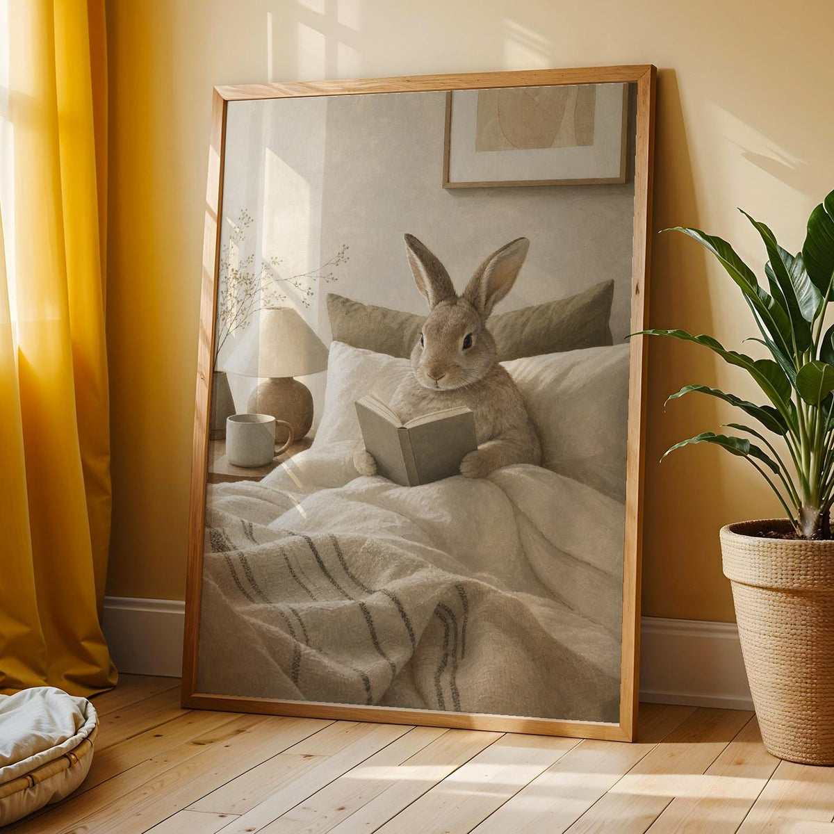 Additional product view of Californian Rabbit Reading in Bed Poster.