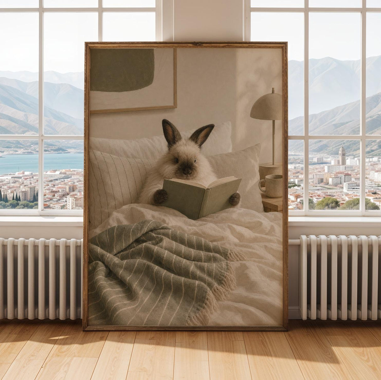 Alternate gallery view of Himalayan Rabbit Reading in Bed Poster.