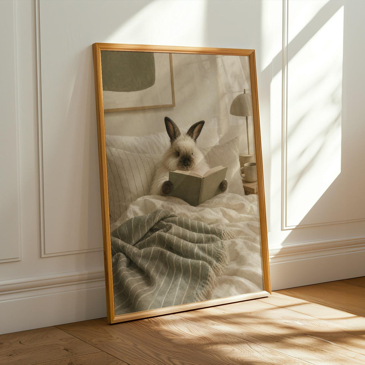 Alternate product presentation of Himalayan Rabbit Reading in Bed Poster.